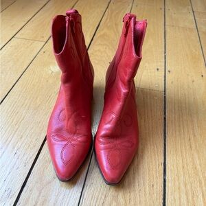 Women’s Red cowboy bootie Leather 7-7.5